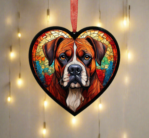 Boxer Stained Glass Effect Heart Suncatcher